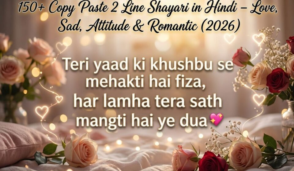 150+ Copy Paste 2 Line Shayari in Hindi – Love, Sad, Attitude & Romantic (2026) 