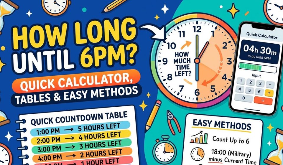 How Long Until 6pm Quick Calculator, Tables and Easy Methods